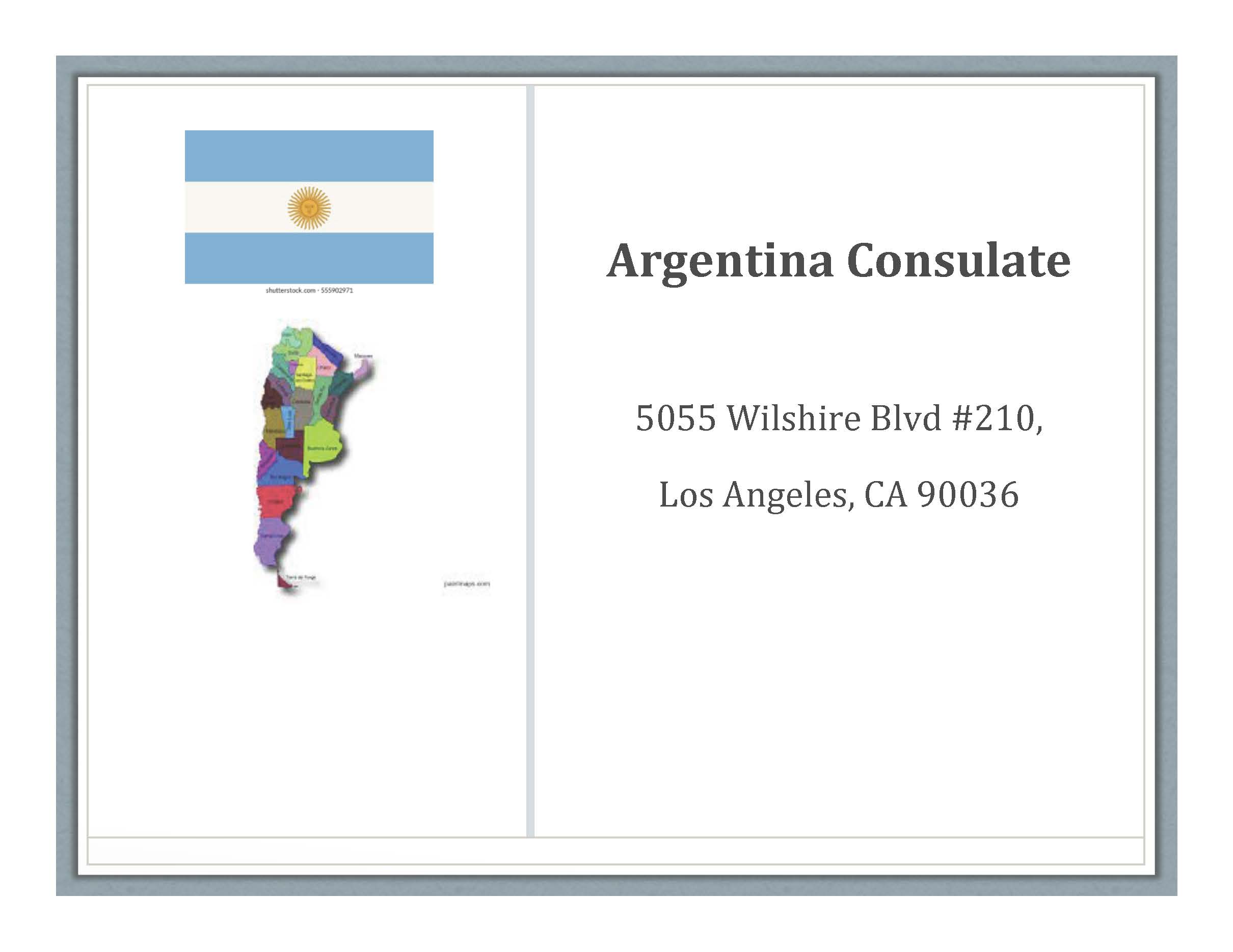 Argentina Consulate: 5055 Wilshire Blvd #210, Los Angeles, CA 90036